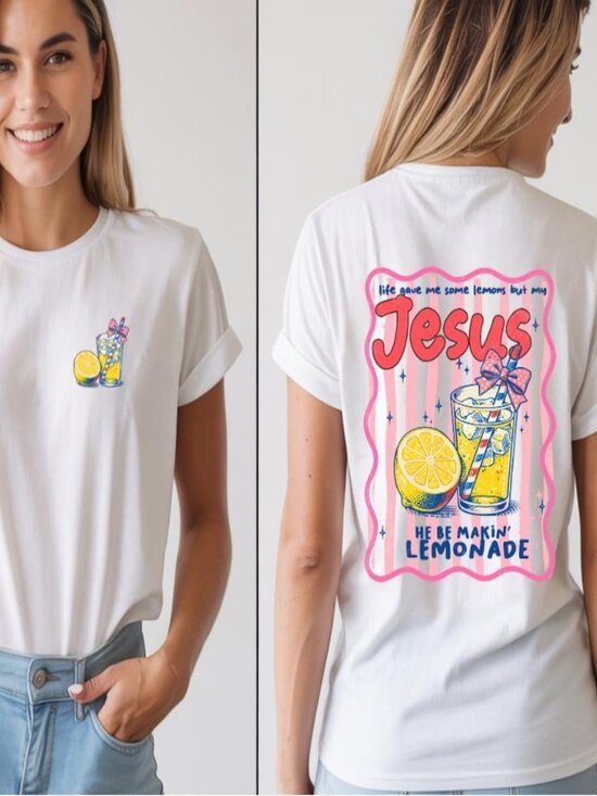 Tops - Jesus Lemonade Graphic Tee Christian Faith Shirt Retro Lemon Summer Tshirt